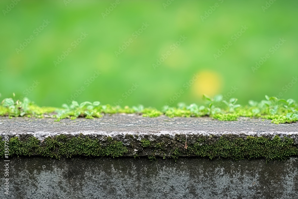 Fototapeta premium 自然の中で苔や草が育つコンクリートの縁取りを楽しむ緑の風景