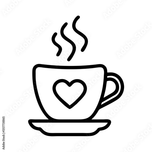 Cute coffee cup with heart design and steam billowing  