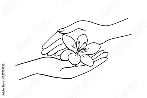 Gentle Hands Offering a Delicate Lily Flower Blossom