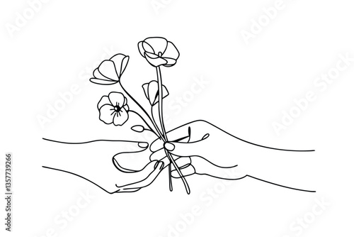 Handdrawn Line Art Flower Exchange, Gift, Simple Bouquet, Minimalist Design