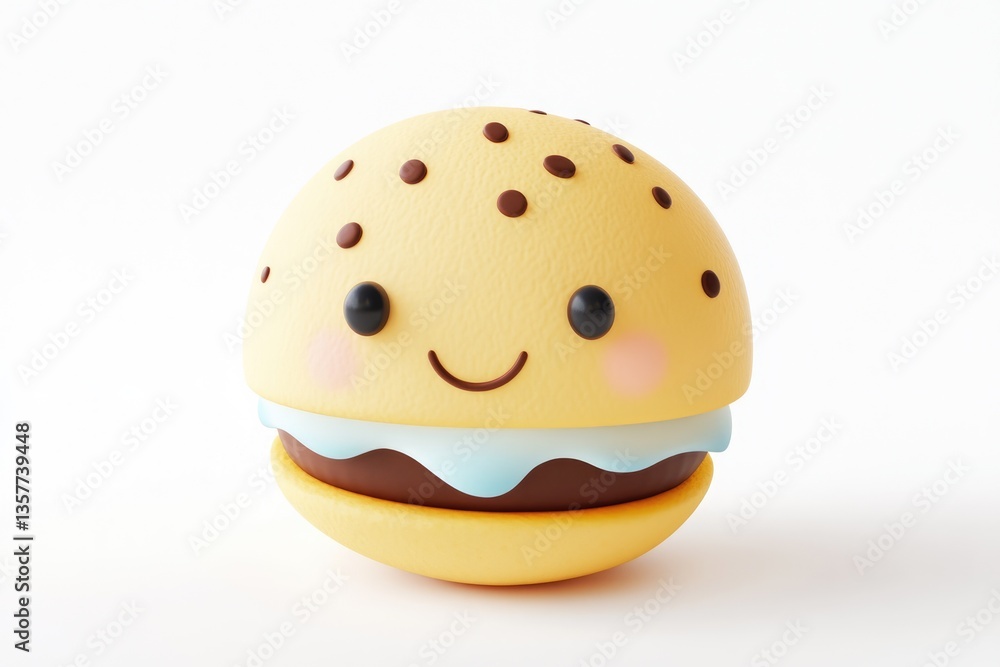 A cute, cartoonish hamburger with a smiling face, 3D rendered. A cute, cartoonish hamburger with a smiling face, 3D rendered.