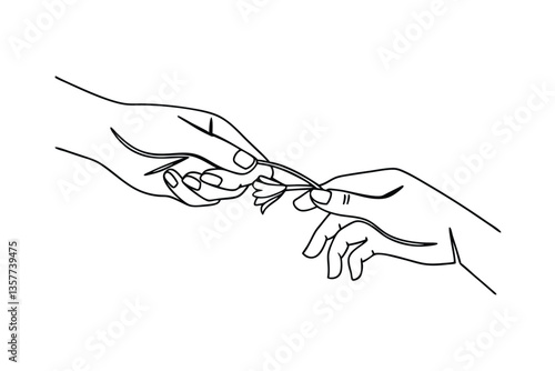 OneLine Drawing Hands Reaching, Connecting, Sharing, Flower, Minimalist, Art, Elegant, Simple, Grace