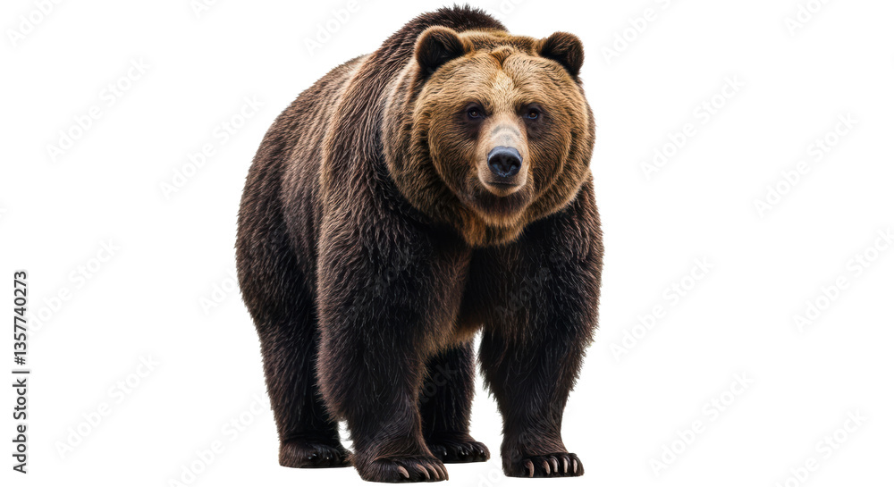 Fototapeta premium A large bear stands upright, exhibiting its strong physique and thick, dark fur. Isolated on transparent background. PNG