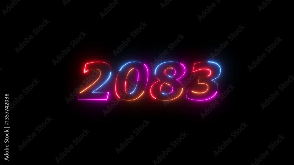 2083 neon line text. Abstract 2083 neon text animation ,For neon color Glowing neon number text background 4k video animation .Digital font against a dark background with neon line looping animation. 2083 neon line text. Abstract 2083 neon text animation ,For neon color Glowing neon number text background 4k video animation .Digital font against a dark background with neon line looping animation.