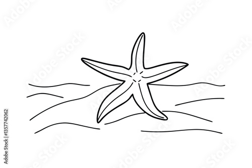 Simple Line Drawing of a Starfish on a Beach