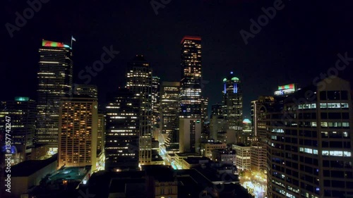 Wallpaper Mural Downward Drone Flight with Stunning Seattle Cityscape at Night Torontodigital.ca
