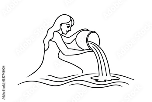 Aquarius Zodiac Sign Water Bearer Woman Pouring Celestial Liquid