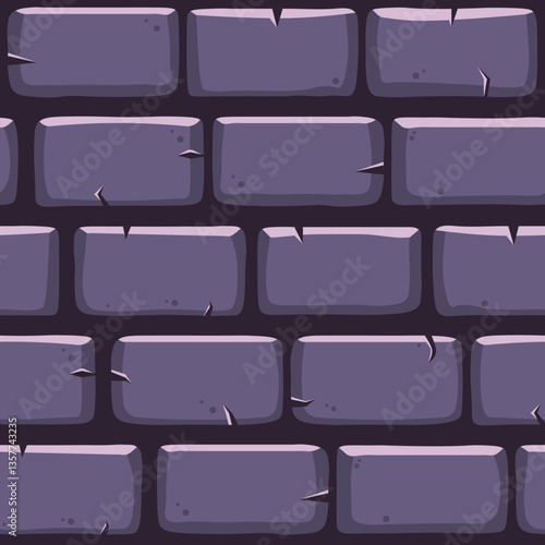 Seamlessly tiling texture of a purple brick wall, ideal for game level design or cartoon background, creating a simple and effective visual element