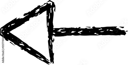 Black hand drawn arrow pointing left, crafted with chalk strokes on a chalkboard, serving as a simple yet effective visual element for communication and navigation