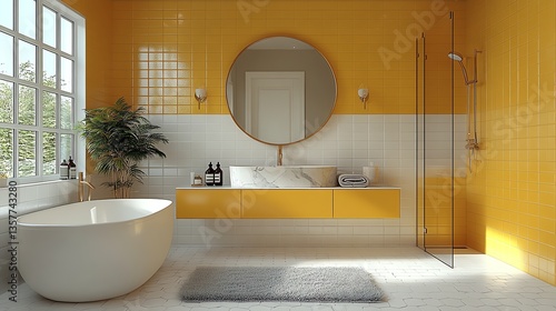 Modern yellow bathroom with elegant design.
