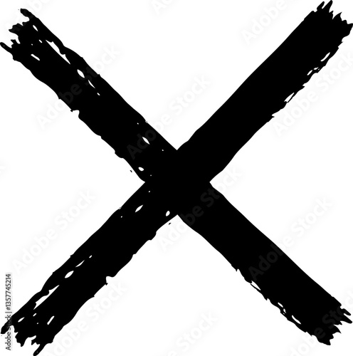 Large, hand drawn grunge x sign crossing out something significant, created with bold black paint on a clean white background, conveying a strong message of disapproval or negation