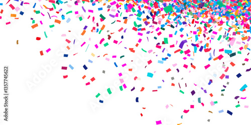 Falling colorful confetti on white background
