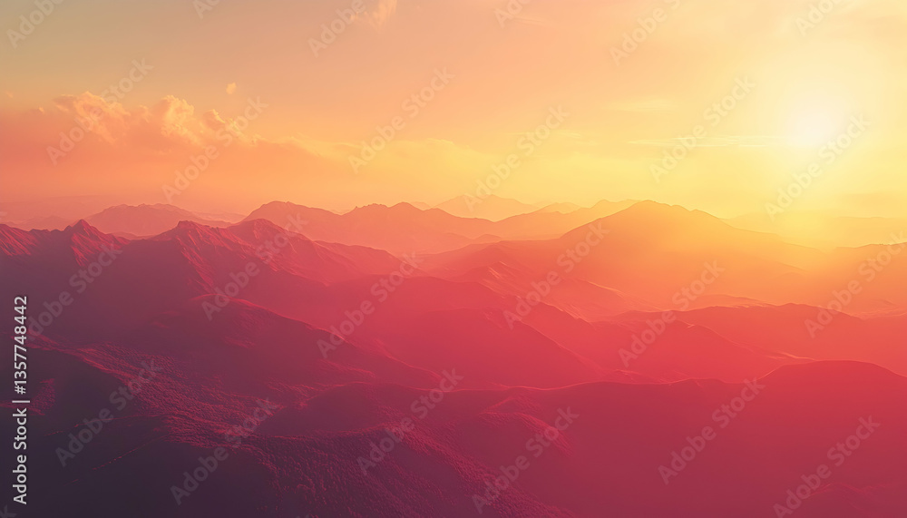 Obraz premium Mountains Silhouette at Sunset with Golden Hour Lighting and Soft Clouds