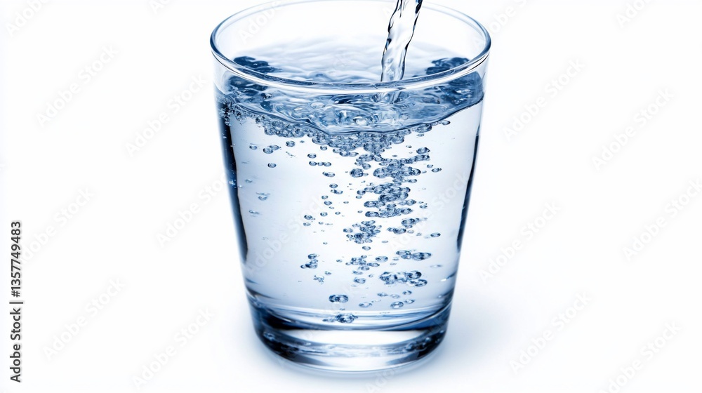 Refreshing hydration captured: Clear glass filling with pure, invigorating water Refreshing hydration captured: Clear glass filling with pure, invigorating water