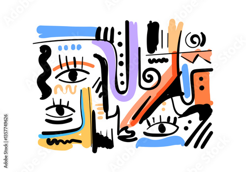 Background abstract art illustration featuring a stylized face with fluid lines and expressive shapes.