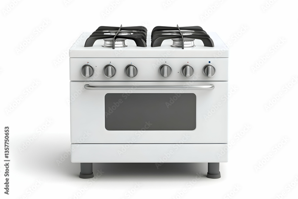 A white oven with a black stovetop on a white background A white oven with a black stovetop on a white background