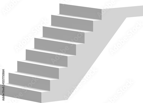 White staircase rising against a white background, symbolizing growth, progress, and achievement in both business and personal development journeys. Emphasizing aspirations and ambitions