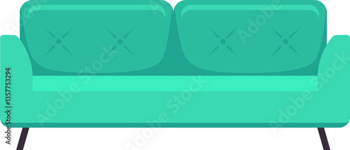 Comfortable light green sofa with black legs and two cushions is standing in an empty room, representing relaxation, comfort, and interior design