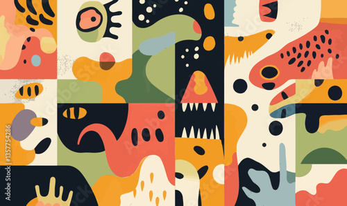 Colorful Abstract Monster Backgrounds in Flat Minimalist Vector Style Design