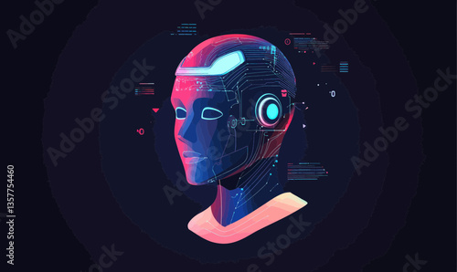 Futuristic AI Humanoid Head Concept for Robotics and Information Technology