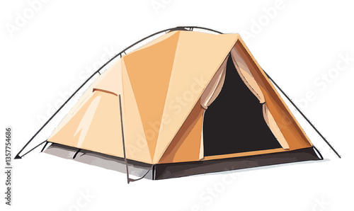 Minimalist Vector Tourist Tent Illustration in Orange on White Background