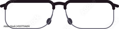 Illustration of black rimmed eyeglasses with thin metal temples and clear lenses, resting on a clean white background, perfect for eyewear related designs