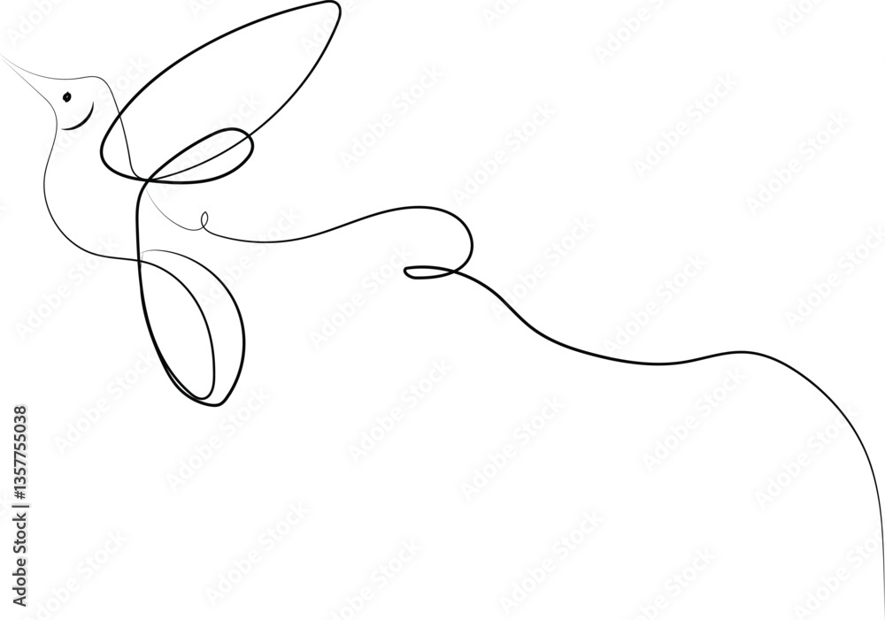Obraz premium Elegant Minimalist Line Art Bird A Simple Drawing of a Hummingbird in Flight