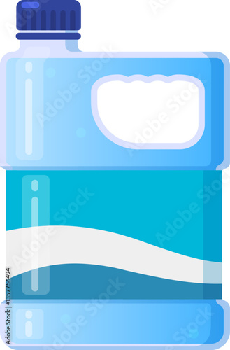 Large plastic detergent bottle with blank label and blue cap, featuring a handle for easy pouring, isolated on white background, perfect for showcasing your product design