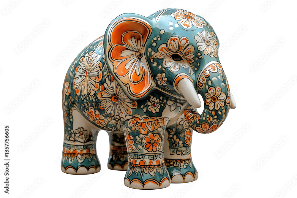 Obraz premium Ceramic Elephant Isolated on White and Transparent Background PNG Image.