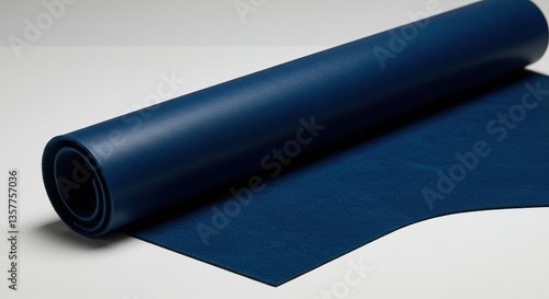 Rolled Navy Blue Faux Leather: Textured Synthetic Material, Close-Up for Upholstery and Craft Projects.