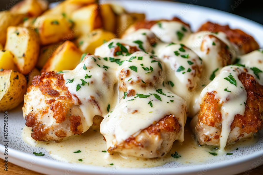 Parmesan cream-covered garlic butter chicken pieces Parmesan cream-covered garlic butter chicken pieces