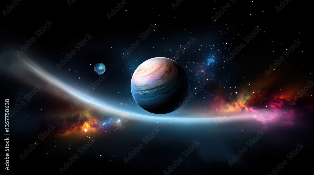 Stunning Cosmic Scene Featuring Colorful Planets and Vibrant Nebulas Stunning Cosmic Scene Featuring Colorful Planets and Vibrant Nebulas