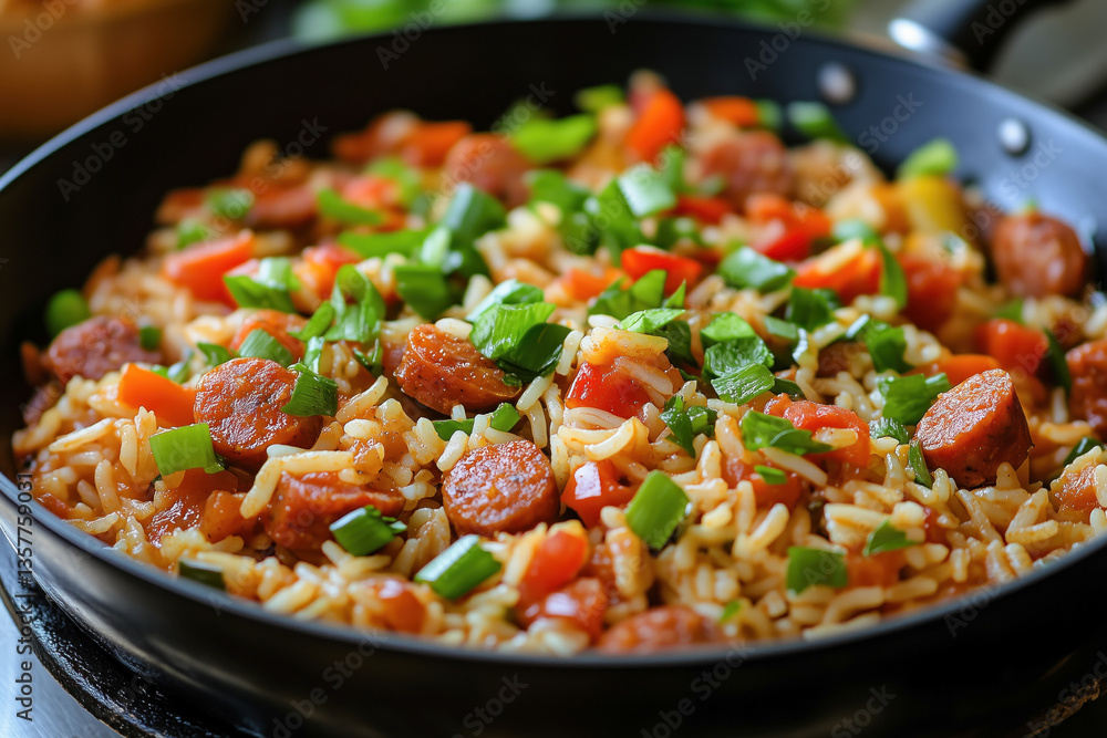 Hearty jambalaya with sausage and a spicy herb kick Hearty jambalaya with sausage and a spicy herb kick