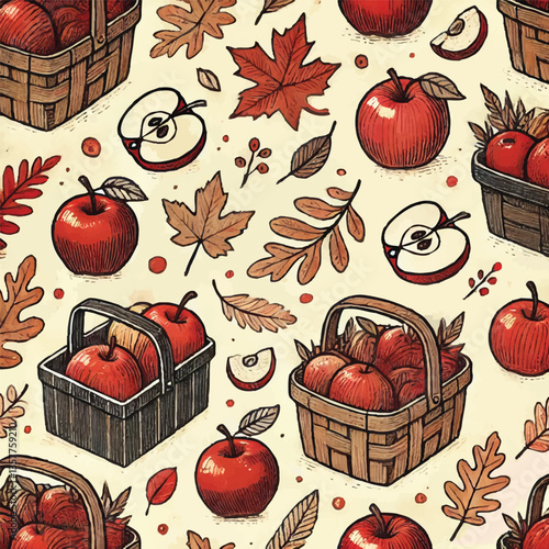 Apples Harvest Fall Print Design in Vector
