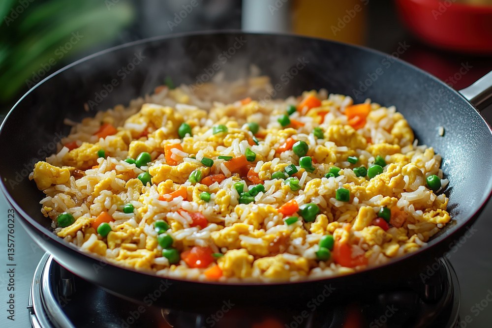 Vegetable fried rice cooked in a pan Vegetable fried rice cooked in a pan
