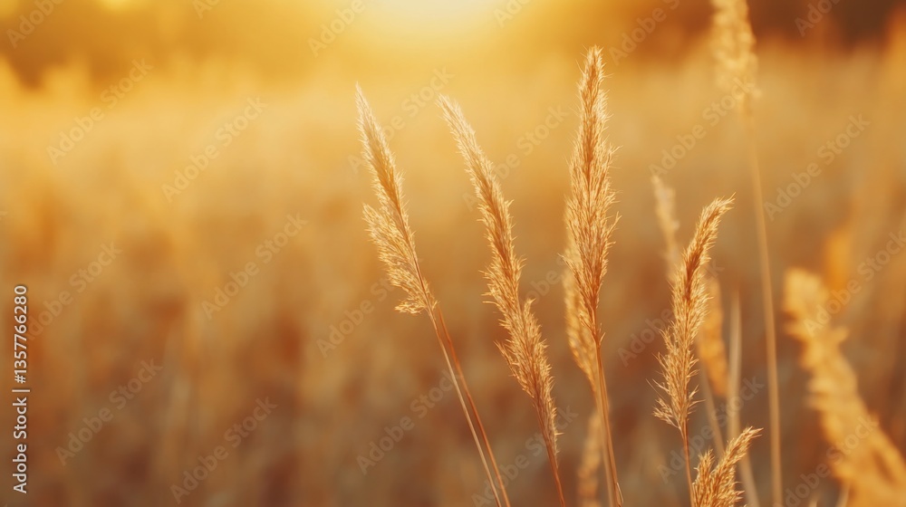Golden Marsh Grass Swaying Gently Under The Orange Sky of Autumn Sunset Golden Marsh Grass Swaying Gently Under The Orange Sky of Autumn Sunset