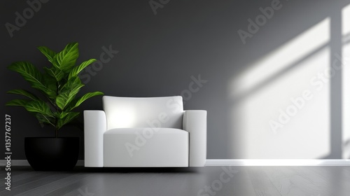 Wallpaper Mural Modern minimalist interior with a white armchair and a plant Torontodigital.ca