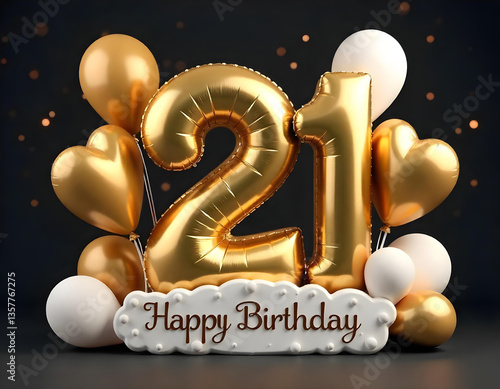 Wallpaper Mural Gold 21st happy birthday background, 21st birthday card illustration with balloons on dark background abstract, twenty one birthday template Torontodigital.ca