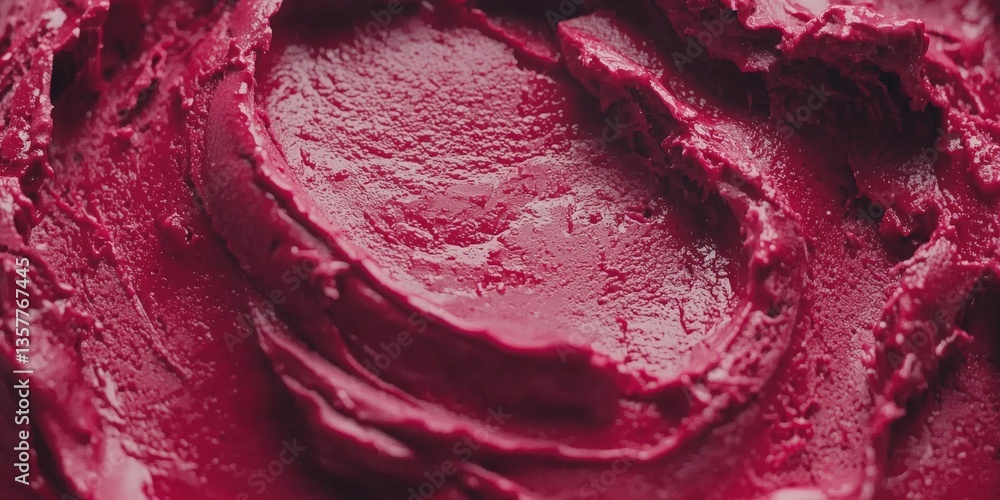 Fototapeta premium Deep magenta colored ice cream texture with rich creamy swirls and glossy surface capturing frozen dessert artistry and luxurious sweet indulgence