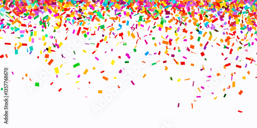 Falling rainbow confetti on white background
