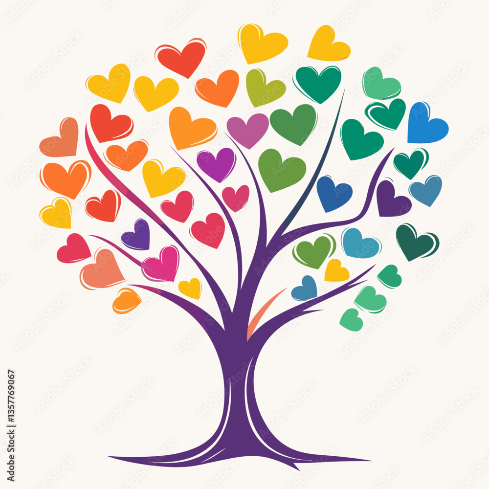 Fototapeta premium Rainbow heart tree illustration symbolizing love and unity 