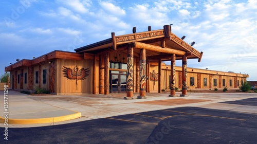 A Native American tribal government building with traditional design elements