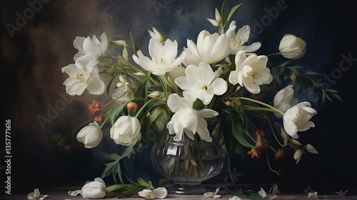 still life with beautiful tulips in the vase