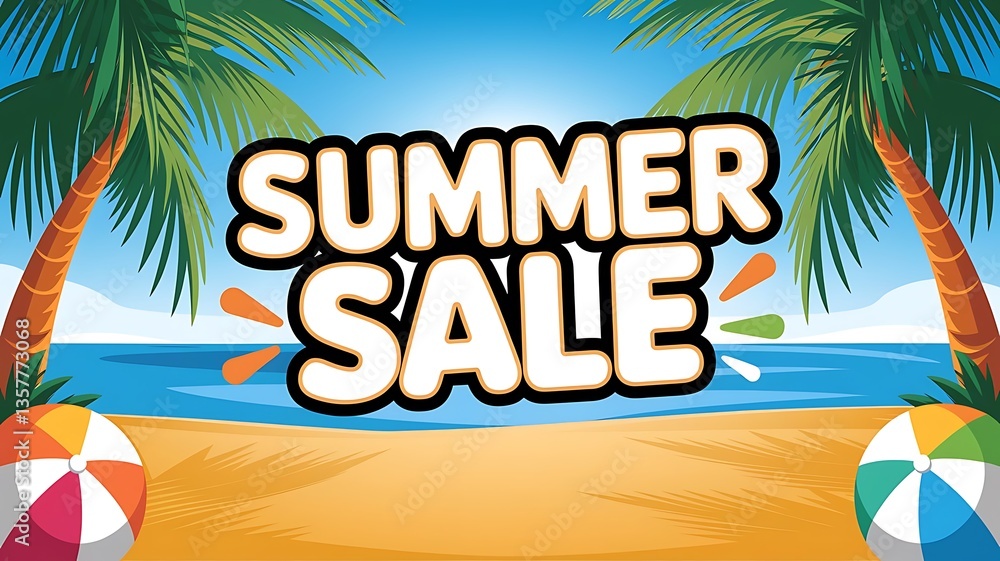 Obraz premium Bright Summer Sale Banner with Tropical Landscape and Bold Lettering