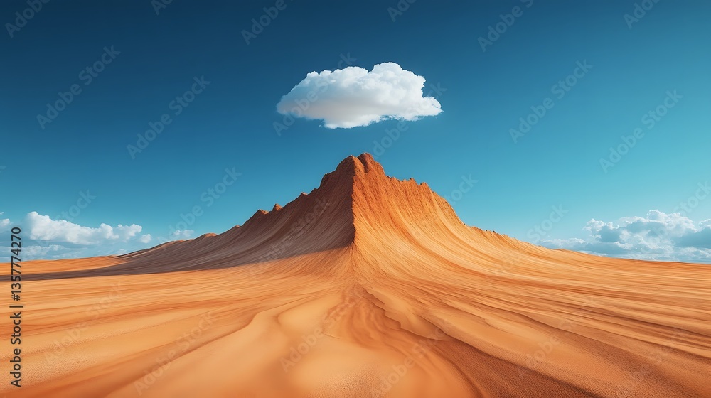 Naklejka premium A vast desert landscape with a towering mountain and a single cloud in the sky