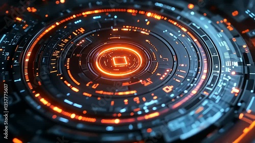 Wallpaper Mural Futuristic digital interface with glowing orange and blue circular patterns, illustrating advanced technology Torontodigital.ca