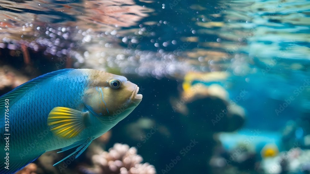 Naklejka premium Vibrant Parrotfish in a Colorful Coral Reef Setting