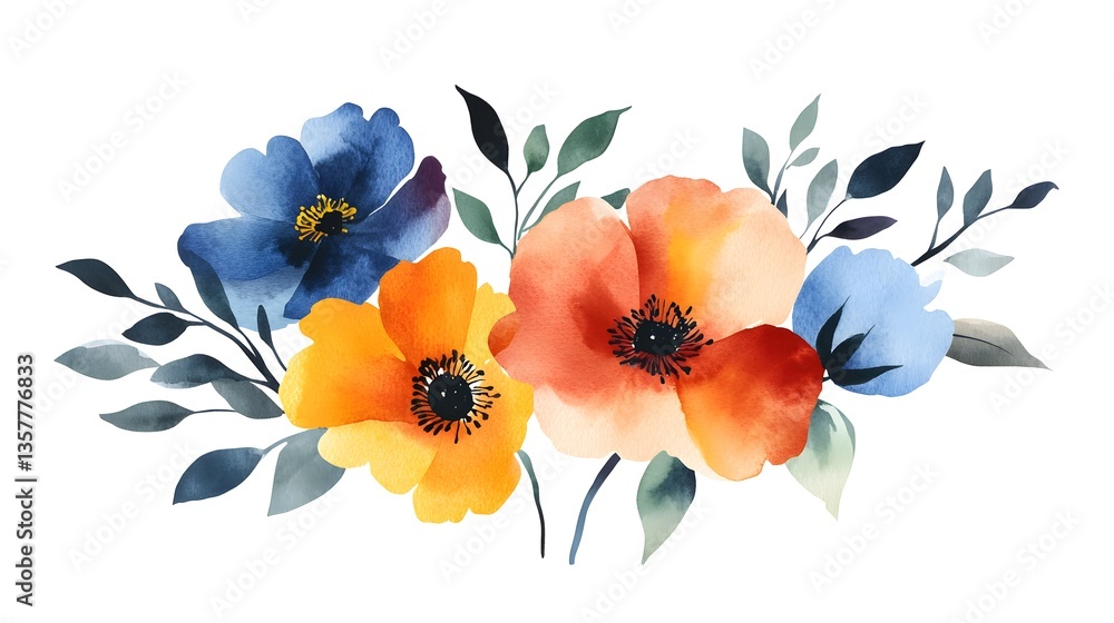 Naklejka premium Bright and colorful watercolor wildflower design