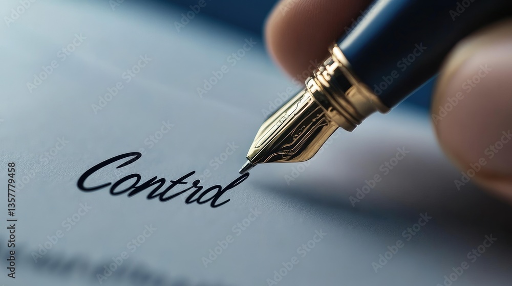 Fototapeta premium Signing a Legal Document with Elegant Fountain Pen on High-Quality Paper