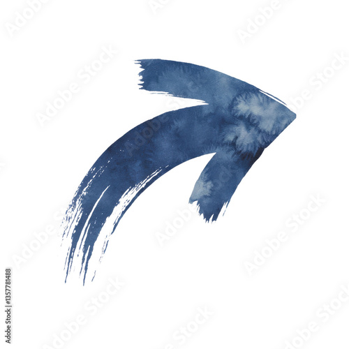 Blue watercolor arrow indicating direction upwards and slightly to the right isolated on transparent background